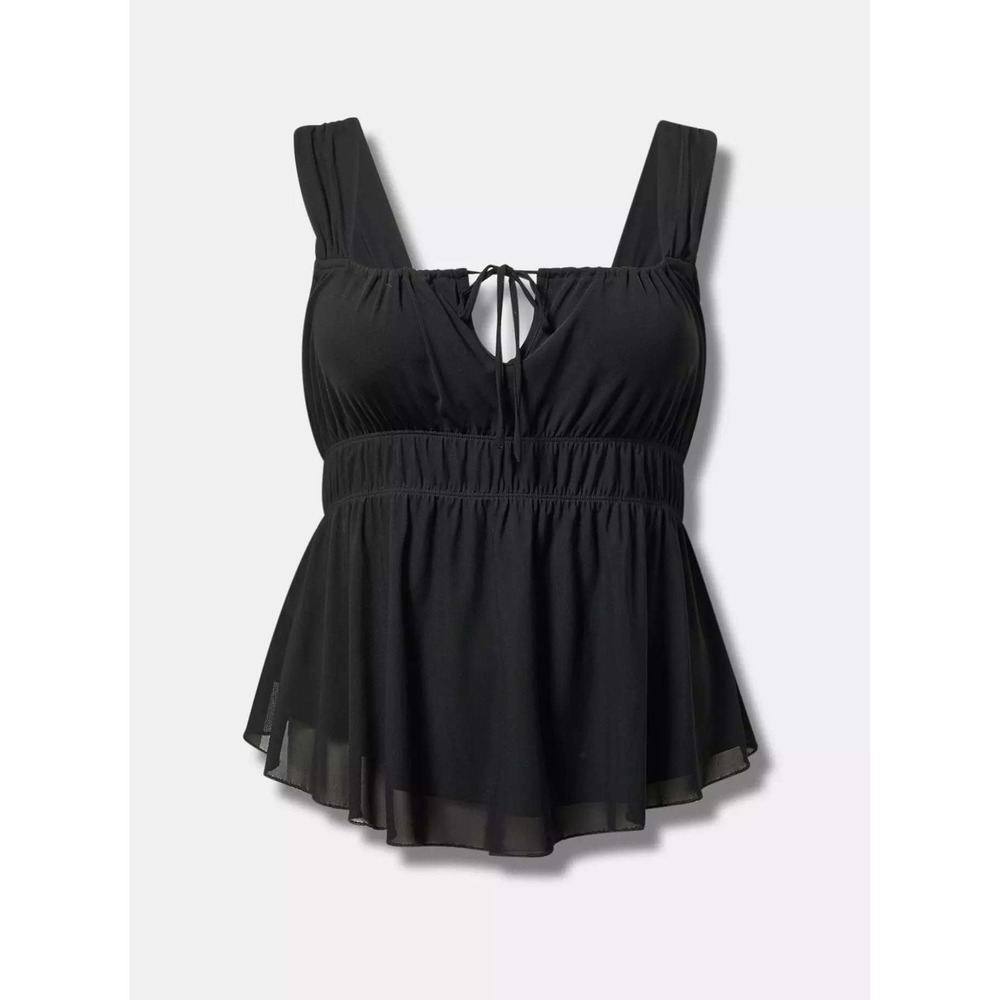 Torrid Stretch Mesh Scoop Neck Curve Hem Babydoll Top Deep Black 1X